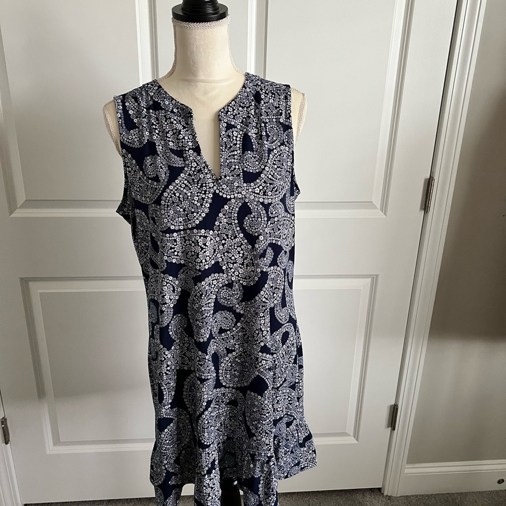 Michael Kors Navy and White Paisley Midi Dress